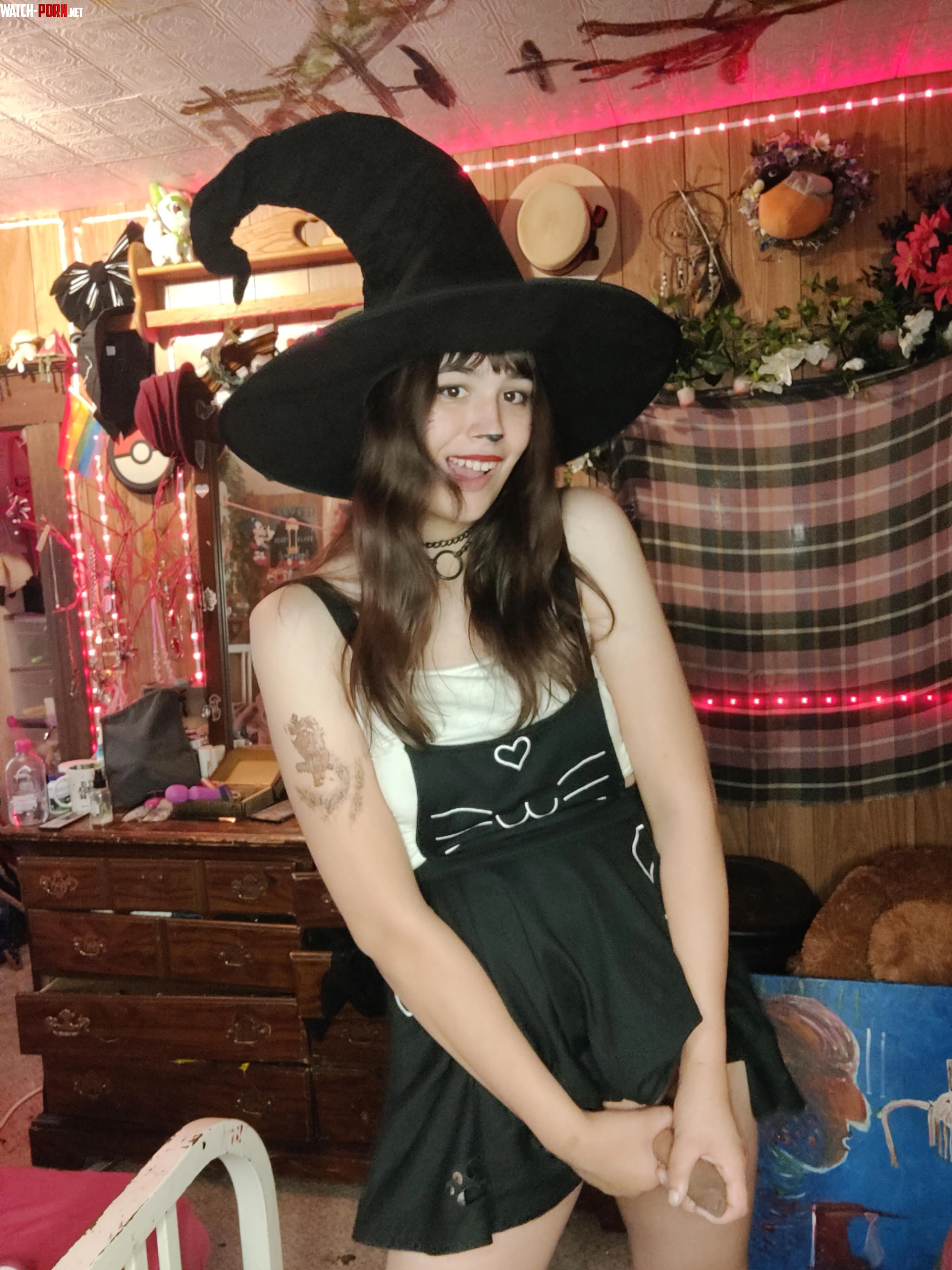 Trick or treat  This witch comes with her own broomstick  by pixinun