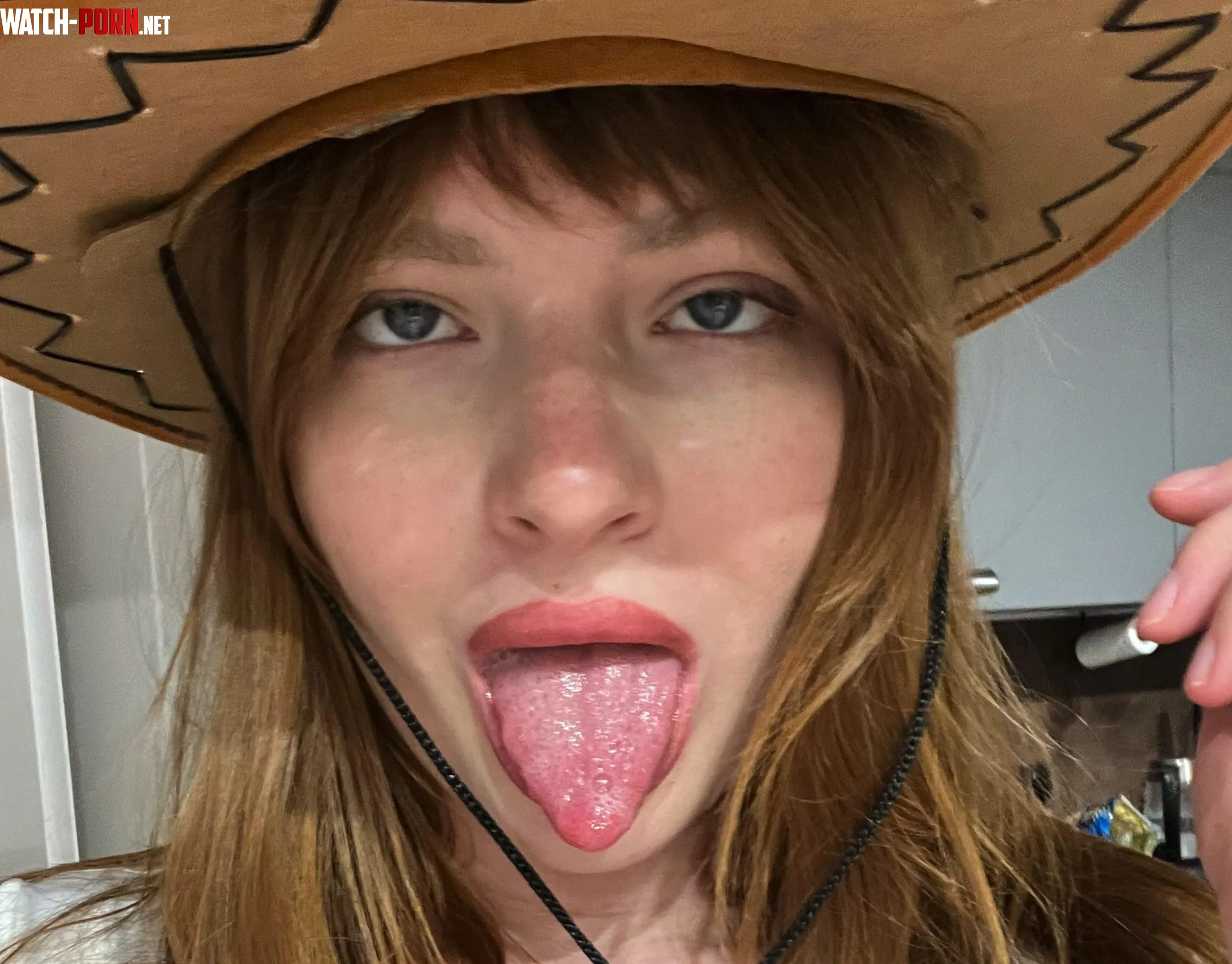 shy and questioning if Im good enough in a cowboy hat and an ahegao face by FoxyDreammy