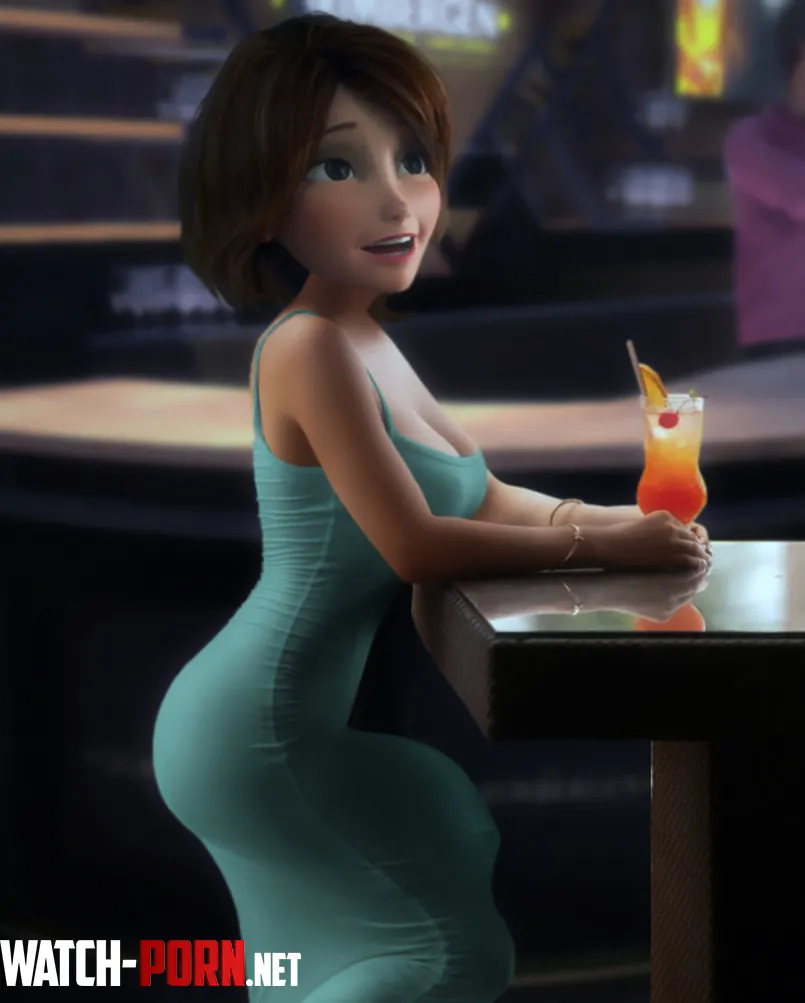 Futa Cass are enjoying a drink but her dress does a poor job concealing what she is packing Cass Hamada Rastifan Big Hero 6 Disney  by Rastifan