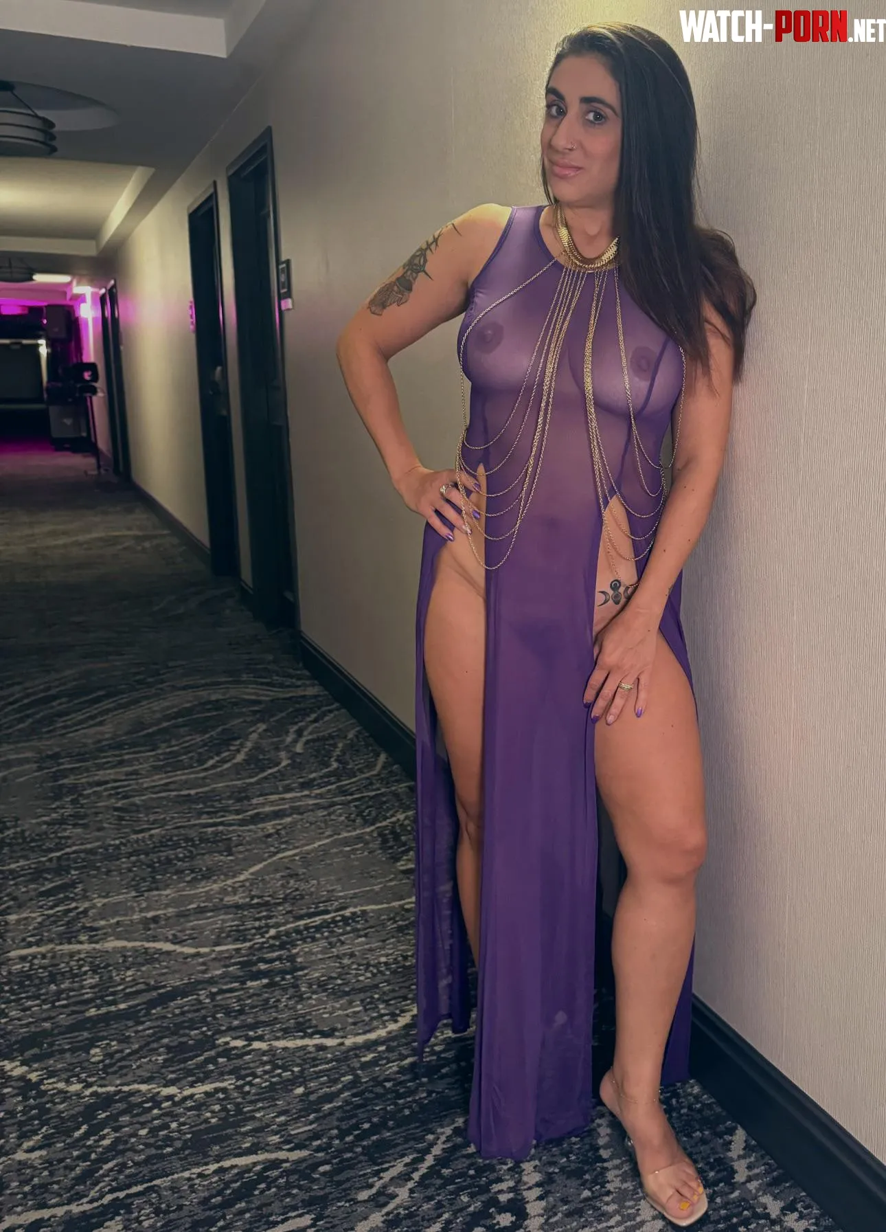 Hubby taking me out bar hopping in this dress Pic from the hotel hallway  by FullBushHotwife