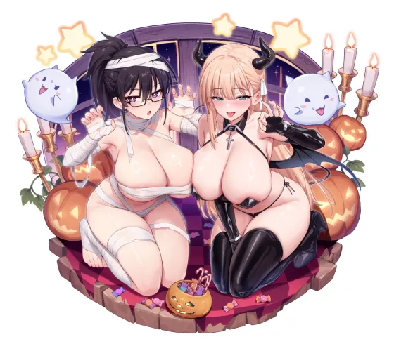 Thumbnail llamanatee's Halloween Anime Art Featuring Ritsuko & Ayano