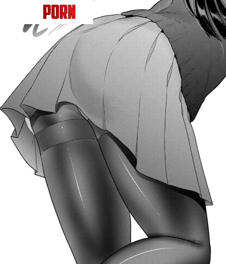 LF Mono Source 1girl ass bent over black hair from behind from side head out of frame leaning forward pleated skirt school uniform standing on one leg thighband pantyhose white background by HentaiSource_Archive