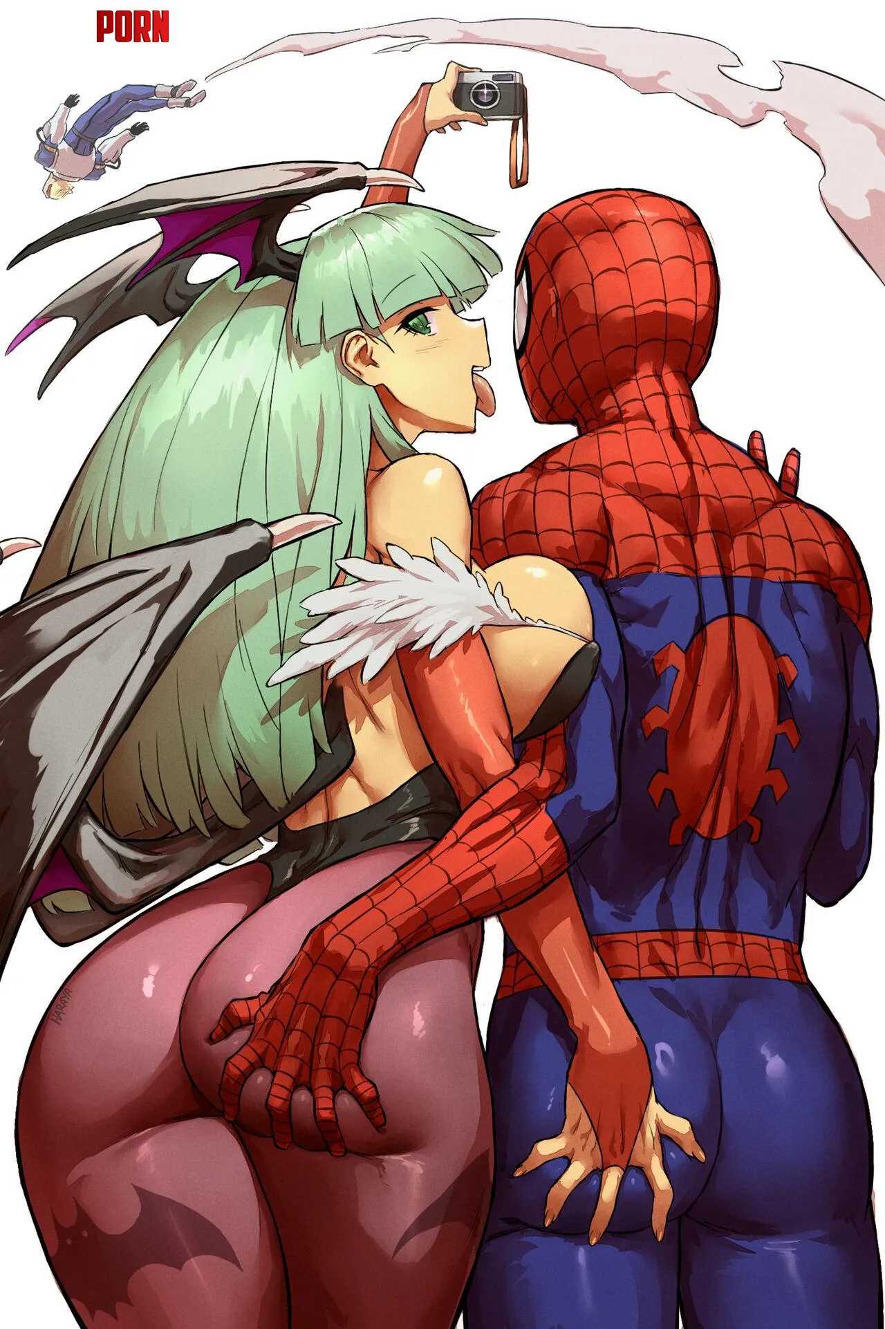 Grabbing a handful haraya manawari Morrigan x SpiderMan by joshua11russ0