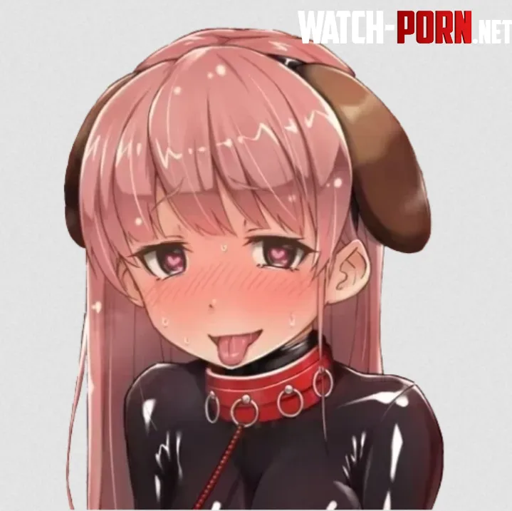 LF Color Source 1girl bangs black bodysuit breath brown eyes dog ears fake animal ears grey background heartshaped pupils latex bodysuit leash long hair looking at viewer nose blush pink hair red collar sweat sweatdrop by HentaiSource_Archive