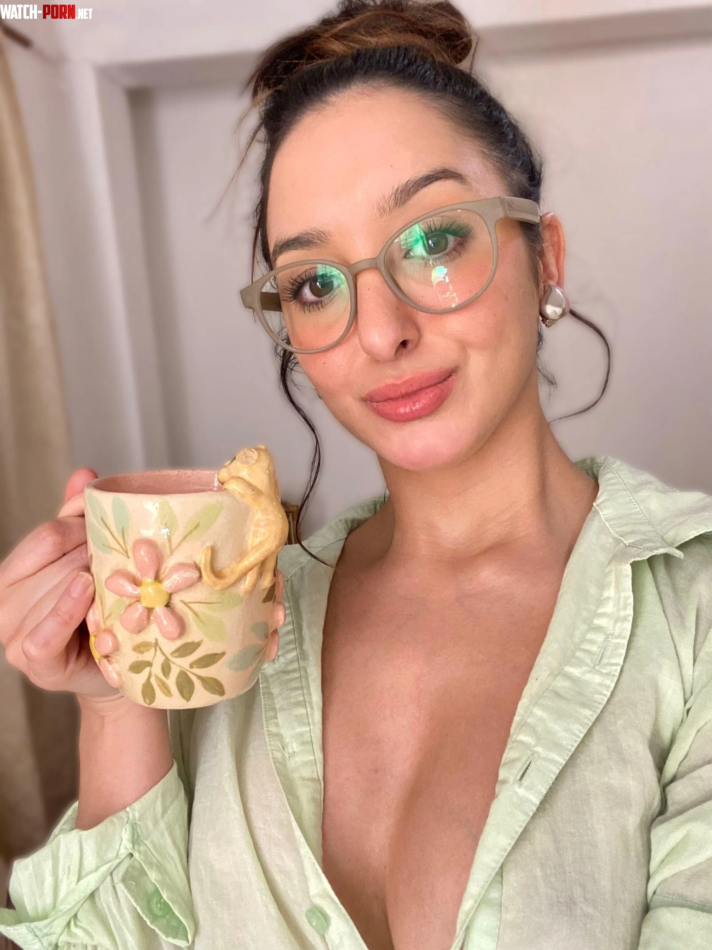 Enjoying the morning with my coffee and downblouse on by SparklingSamantha