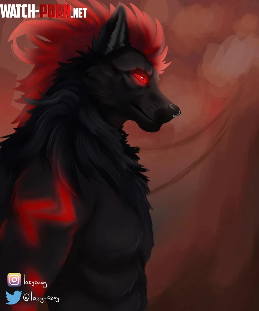 Demon Wolf commission art by me by Lazy-Ozay