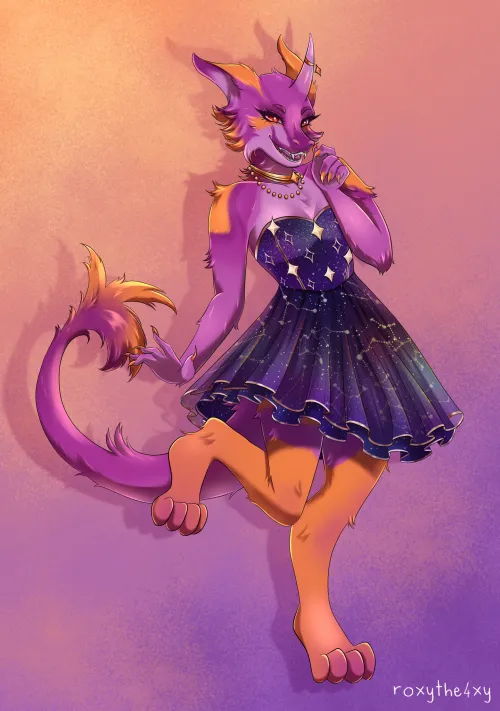 Thumbnail Admire the Sweet Dragon Girl in a Cute Dress Art in the Furry Category by DearPitch27