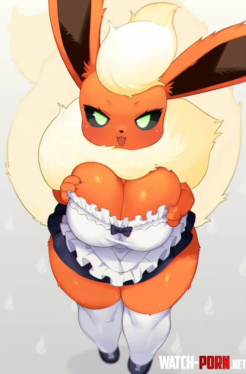 Flareon in a cute maid outfit okiaiumi by a_burner_account_lol