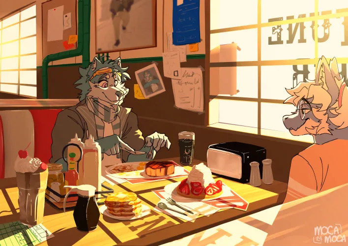 Thumbnail Wholesome Diner Date Art by Yukonl in the Furry Community