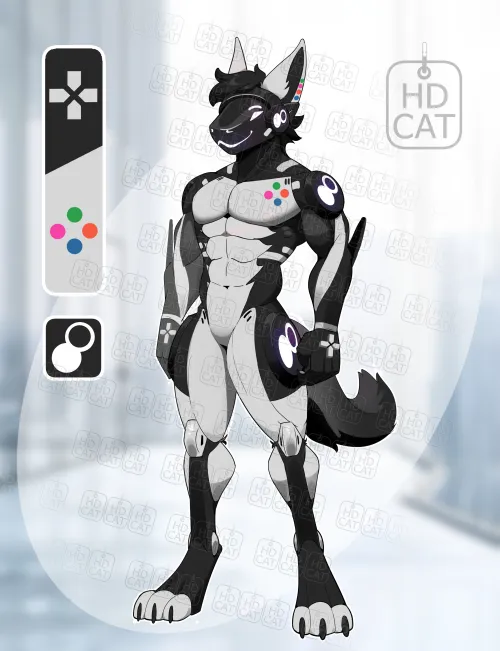 Thumbnail Black & White Protogen Adopt: Furry Art by CDfelinus