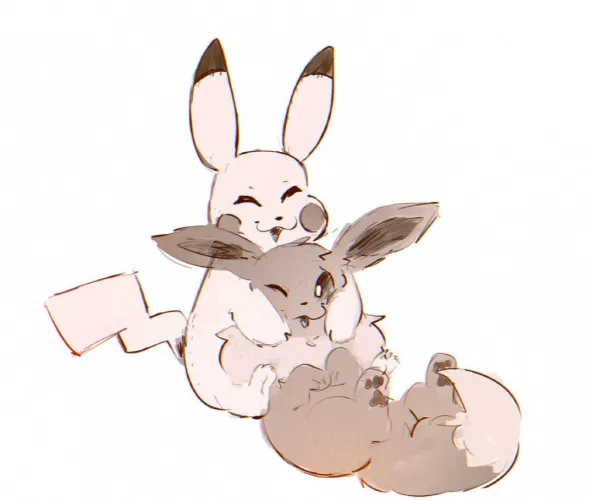 Thumbnail Exquisite Art of Eevee and Pikachu in Pawfunk by 64_genders in the Furry Category