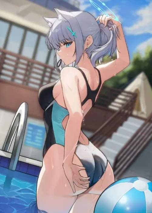 Thumbnail Level-Employ5231 Showcases Shiroko in a Lovely One-Piece Swimsuit from Blue Archive in swimsuithentai