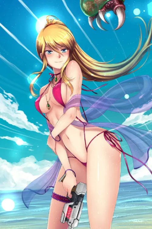 Thumbnail Galactic Beauty: Samus Aran's Beachside Charms in Blue Archive | By No-Spite436