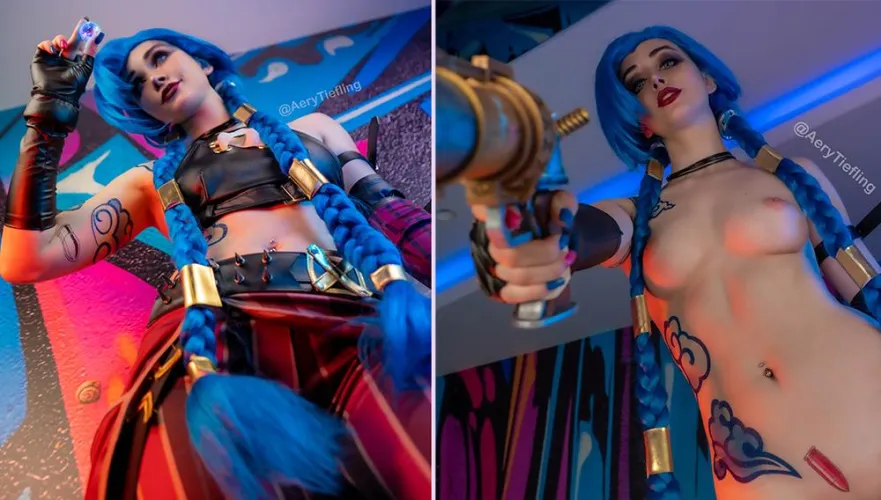 Thumbnail Embodying Jinx from Arcane with Aery Tiefling OC in CosplayLewd