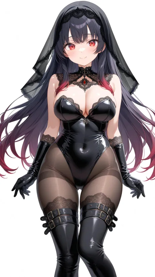 Thumbnail Black Veil & Stocking: A Captivating Animebodysuits Look | CheetahSperm18