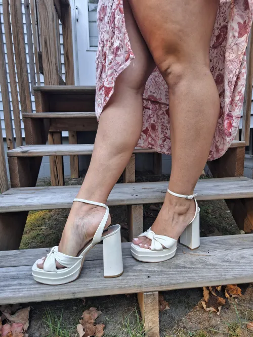 Thumbnail elenastoes98's Tan Legs in Cream Heels: A Style Statement