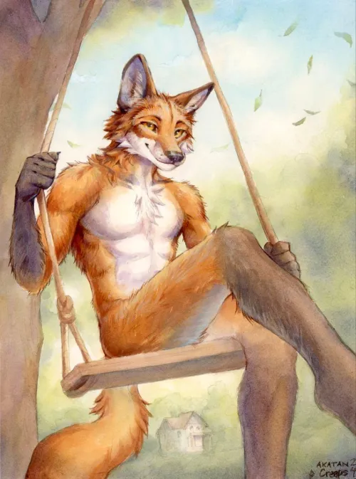 Thumbnail Embrace the Furry Fantasy with 'Fox on a Swing' by DL2828