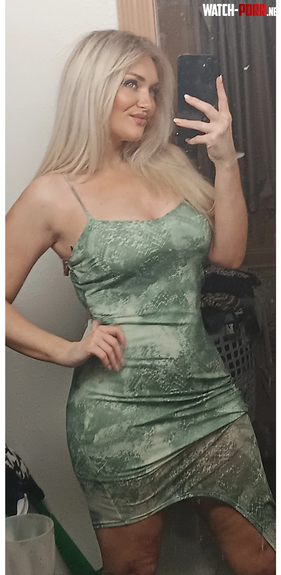 In LOVE with this green snakeish pattern print dress Hugs my curves perfectly and almost matches my eyes  by New-Wrap-9073