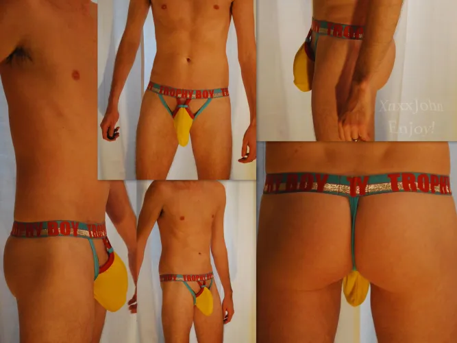 Thumbnail Exploring the Yellow Trophy Boy Thong with xnxxjohn | GayThong