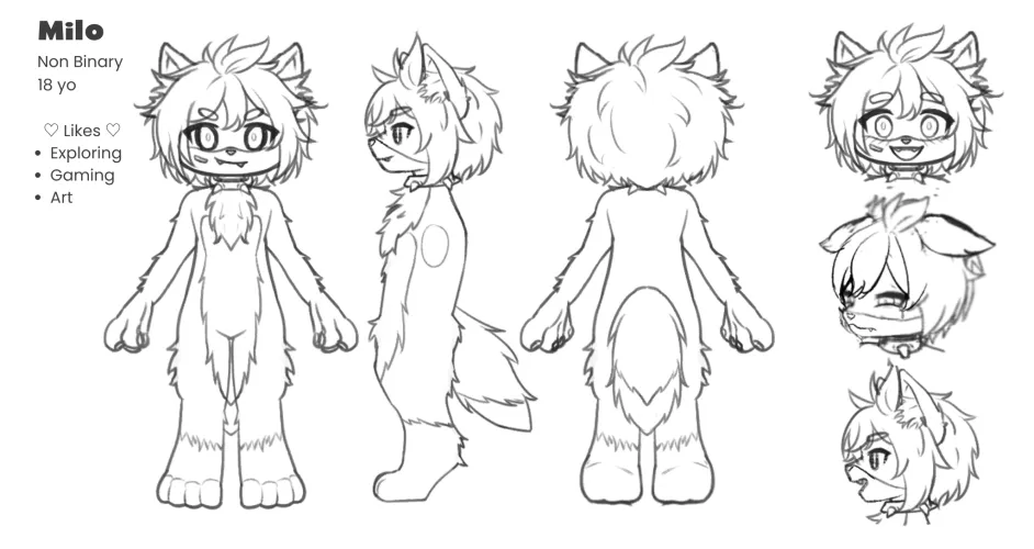 Thumbnail Furry Character Sheet: WIP of OC Milo by Pasifika__ - furry