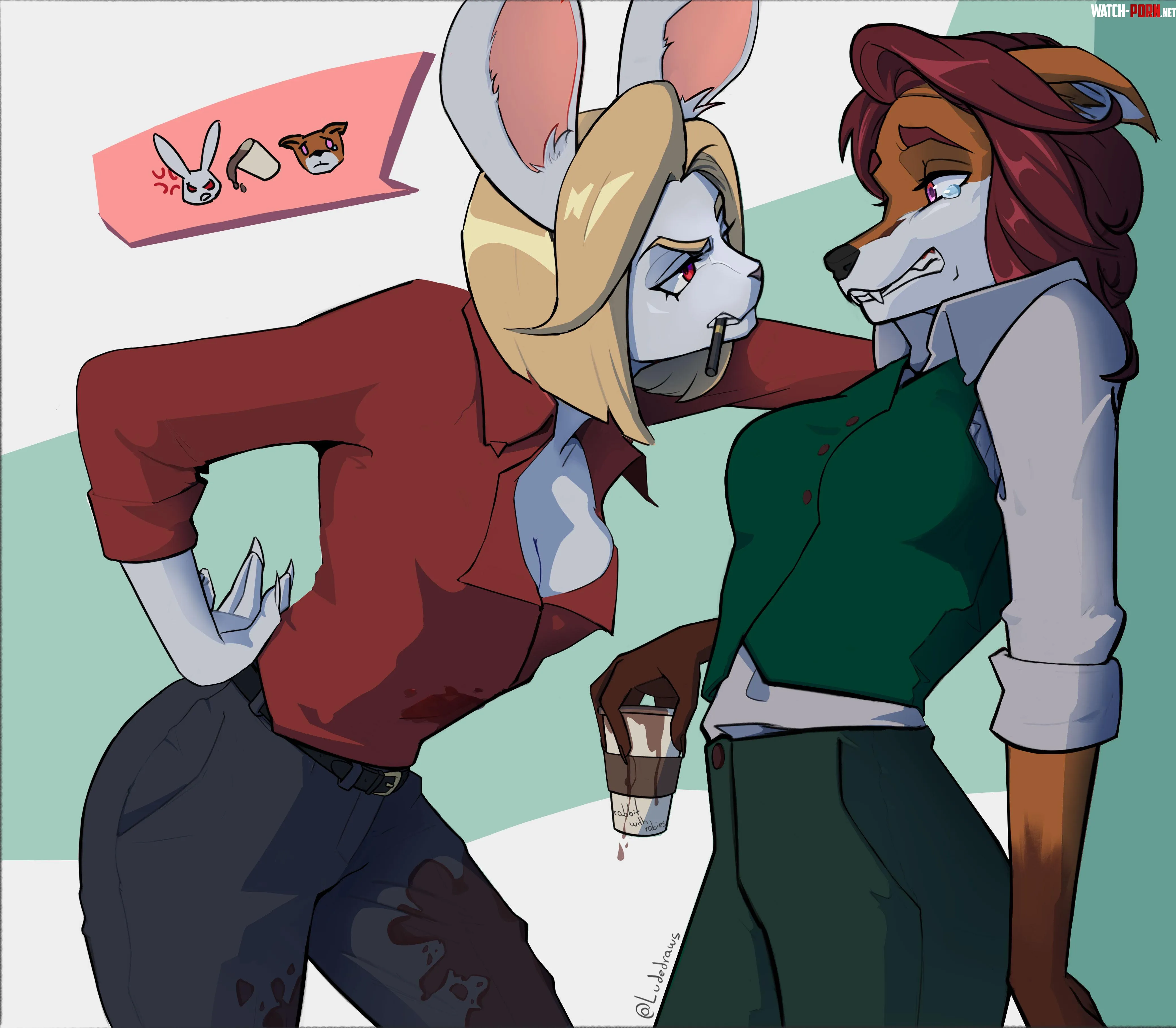 Interaction between my two OCs Art by me  by Interlude_00