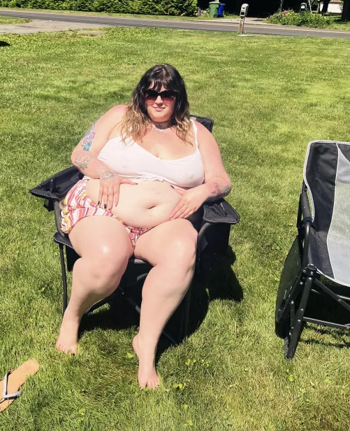 Thumbnail Sun-Kissed Delights: 'Love Tanning My Belly in New England Sun' by FullOfFlowersBBW