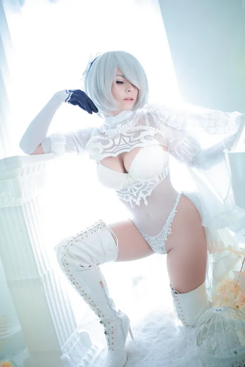 Thumbnail Embrace Cosplay Fun: Step into a White Bride 2B Adventure with Yuna Kairi