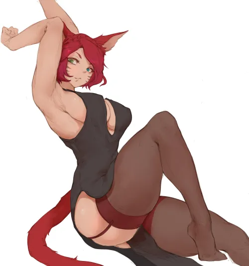 Thumbnail Red-Haired Cat Girl Artistry: Immerse in Thighdeology Wonders