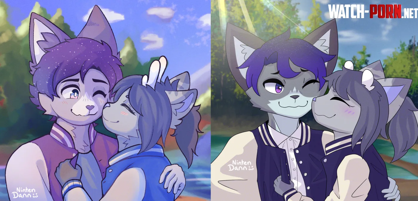 I redrew a drawing of my partner and me celebrating our 5th anniversary today art by me by AllTheamiibo