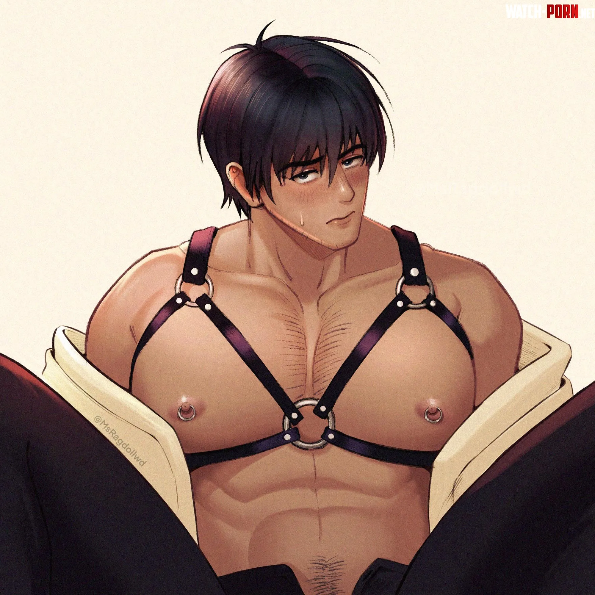 Hi I draw Nicholas D Wolfwood from Trigun Maximum with nipples piercing and harness by MsRagD0LL_