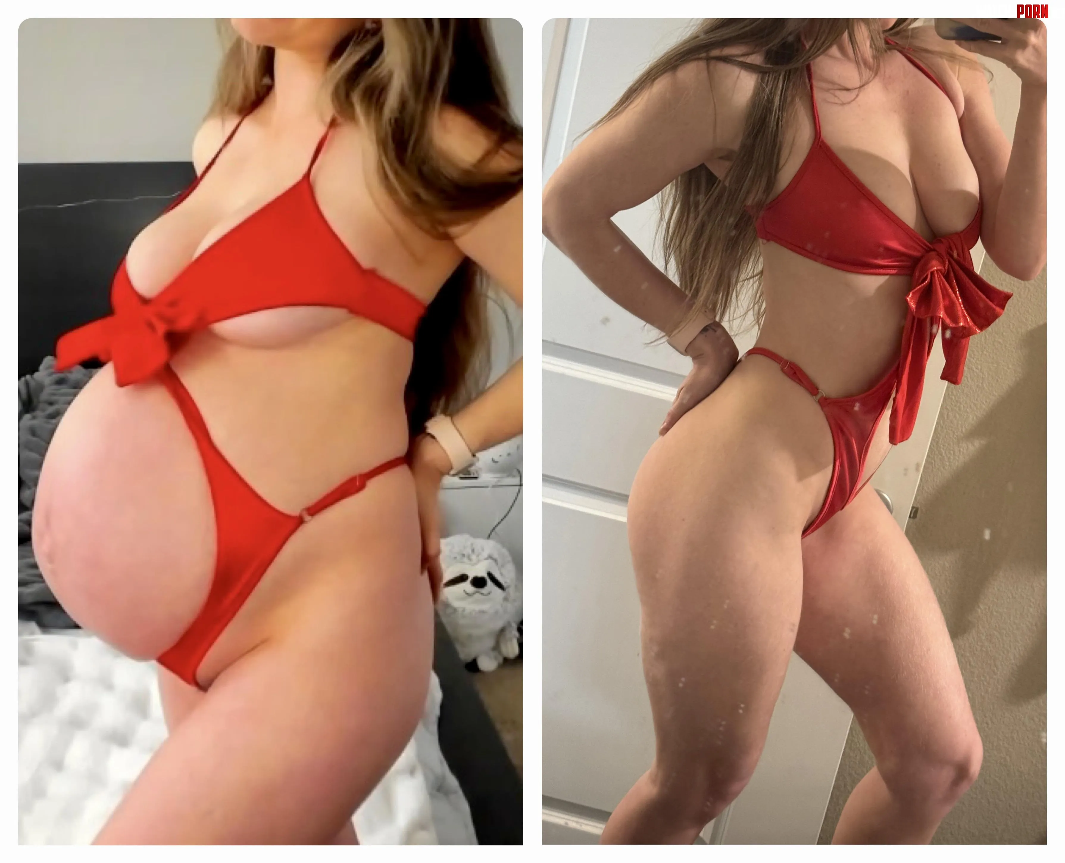 The same lingerie on my 9 months pregnant body vs my petite body  by UrNewMami