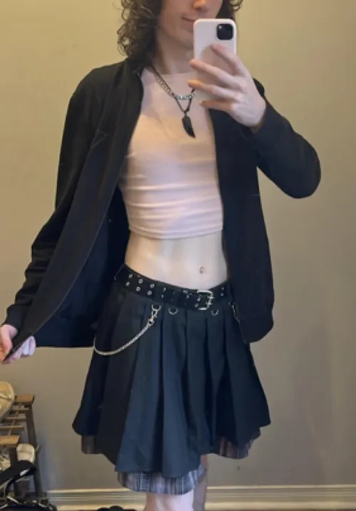 Thumbnail Femboy Fashion: Short Skirt and Long Jacket