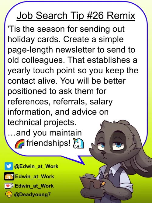 Thumbnail Edwin_at_work Suggests Making a Newsletter as a Job Search Tip in the Furry Community