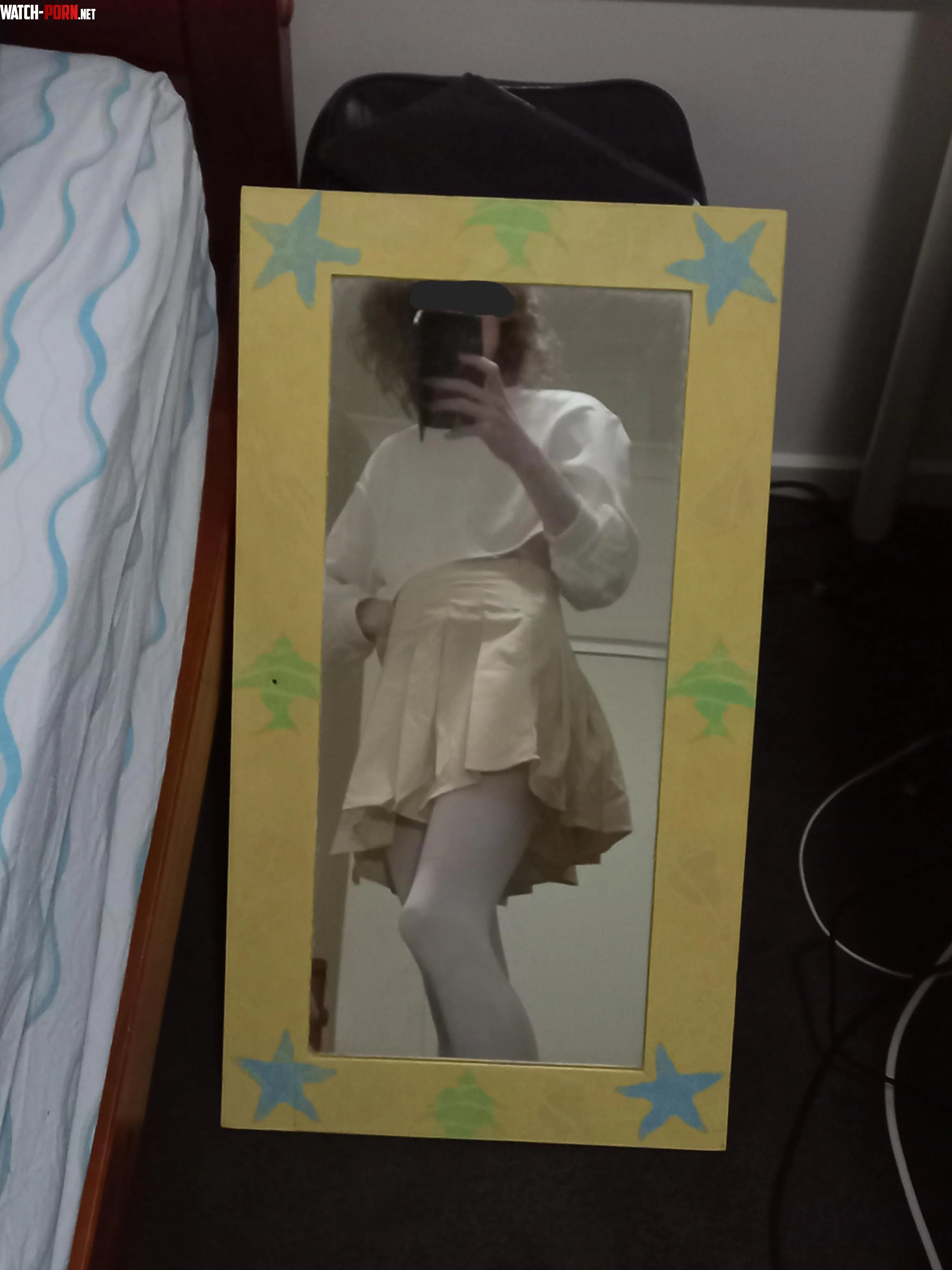 White crop top cream skirt white thigh highs  how did I do  by ReaNSWF