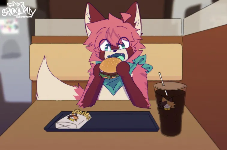 Thumbnail Tabby Cat Fox Eat Burger by Spookaly in Furry Category