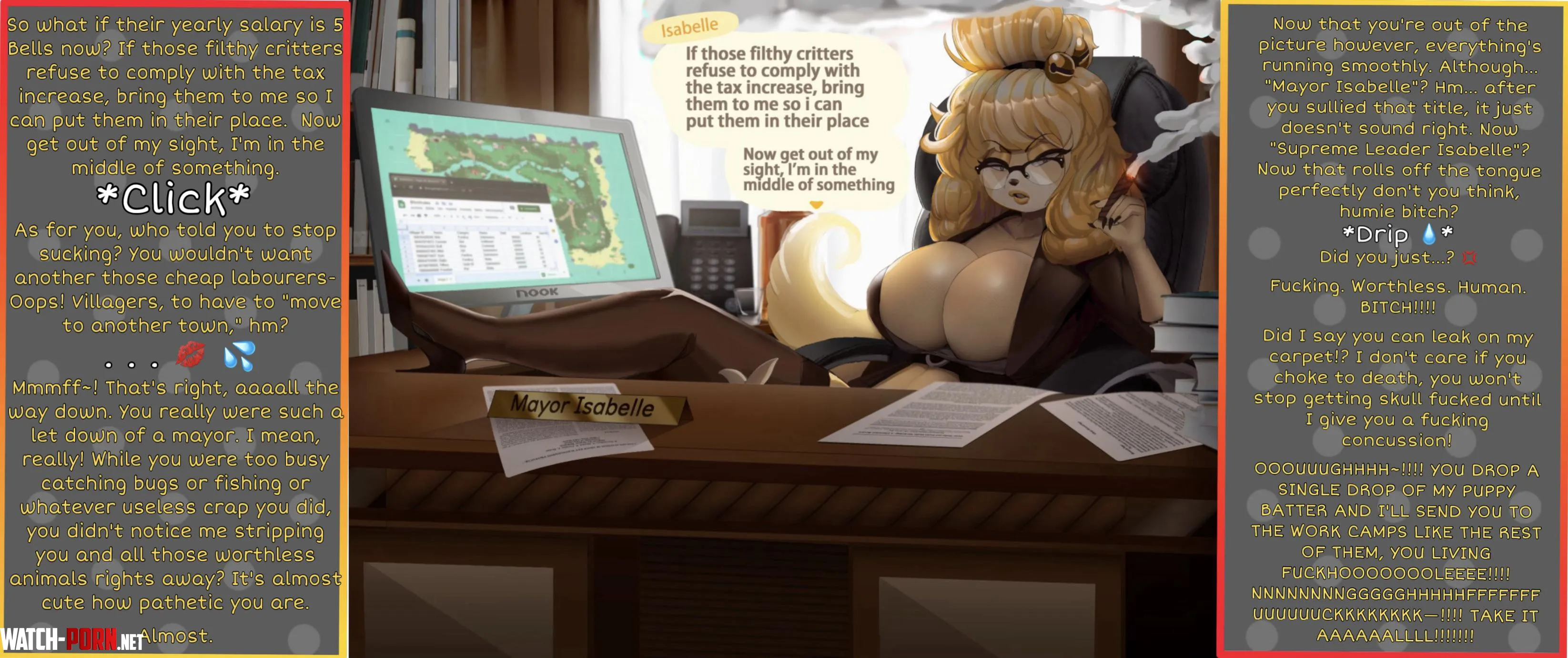 Isabelles In Charge Now Under the desk  Futa Mean Neutral PoV Implied Futa Artist Picturd by Hornirobot