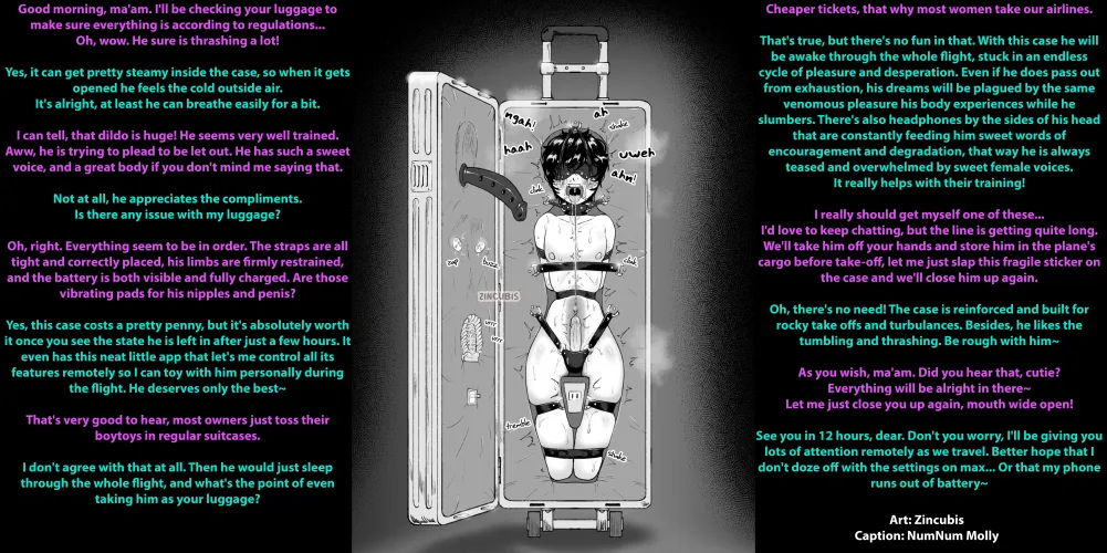 Thumbnail Hentaicaptions Insight: Explore BoyLuggage Airlines FemboyFemdomBondageLuggageEncasementDilgo GagVibratorsBlindfoldArtist Zincubis by Sombraros