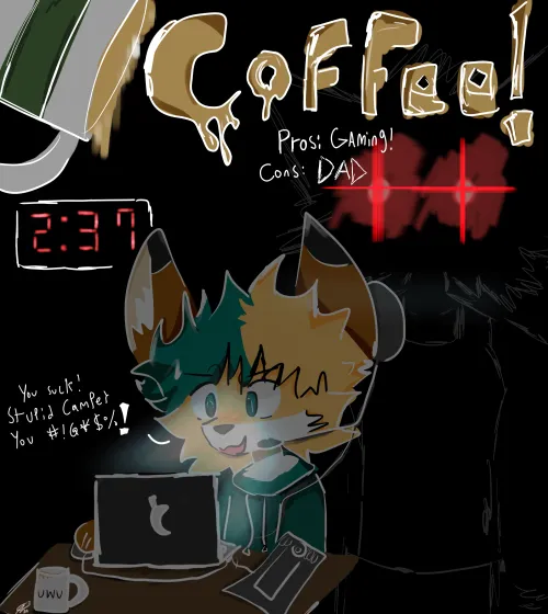 Thumbnail Coffee Perfect for Late Night Gaming by Civilhs | Furry