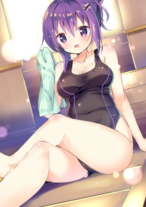 Thumbnail Sauna Sensation: Busty Tedeza Rize in Black Swimsuit by ecchi_neko