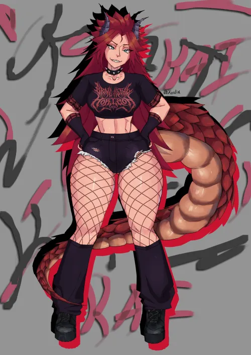 Thumbnail Dragon Girl Drawing Named Kai by Responsible_Hat_5789 | MonsterGirl Category