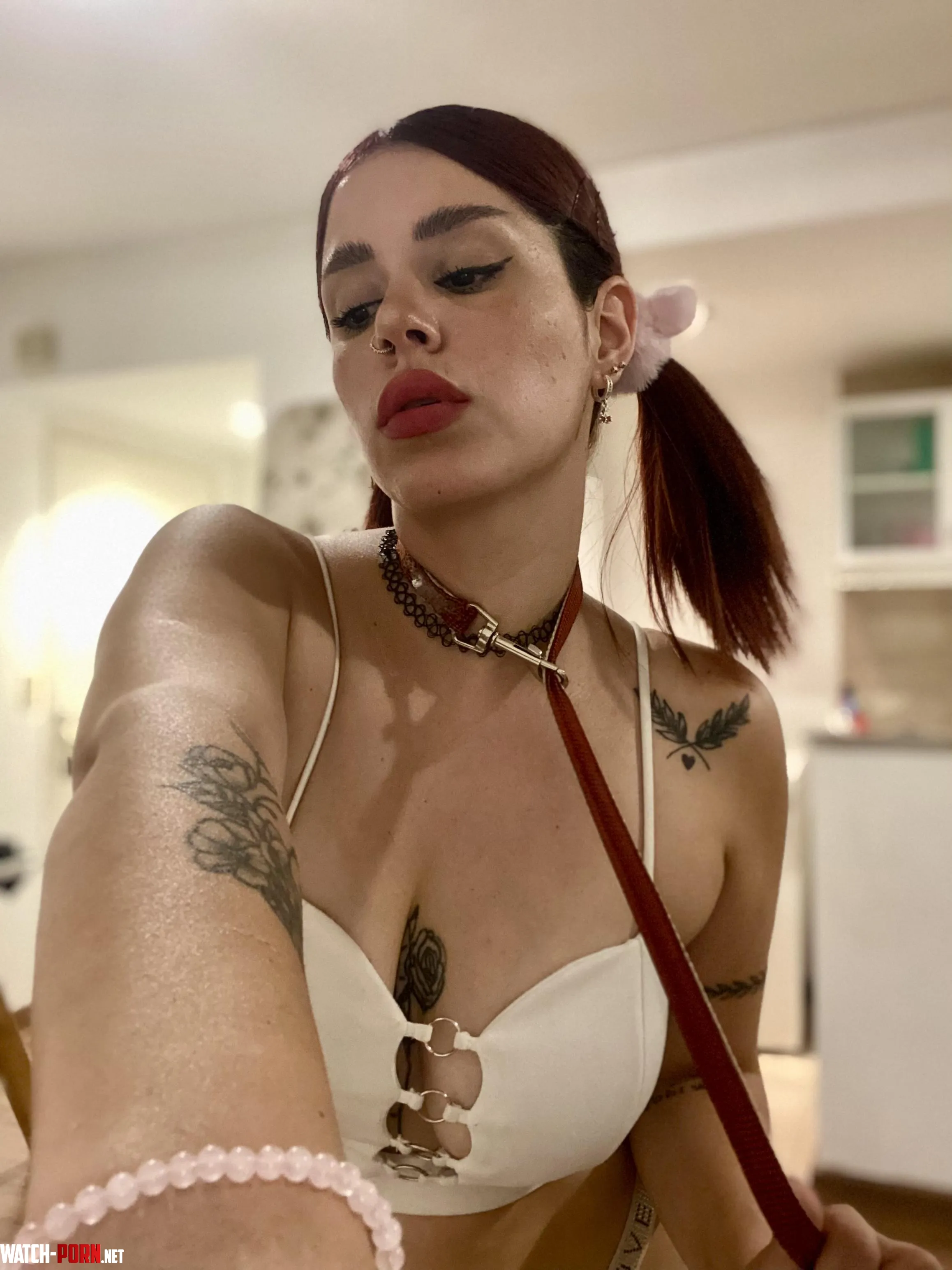 My belt replaces the leash so you can pull hard I love the feeling of being choked especially during sex by YourSweetChickk