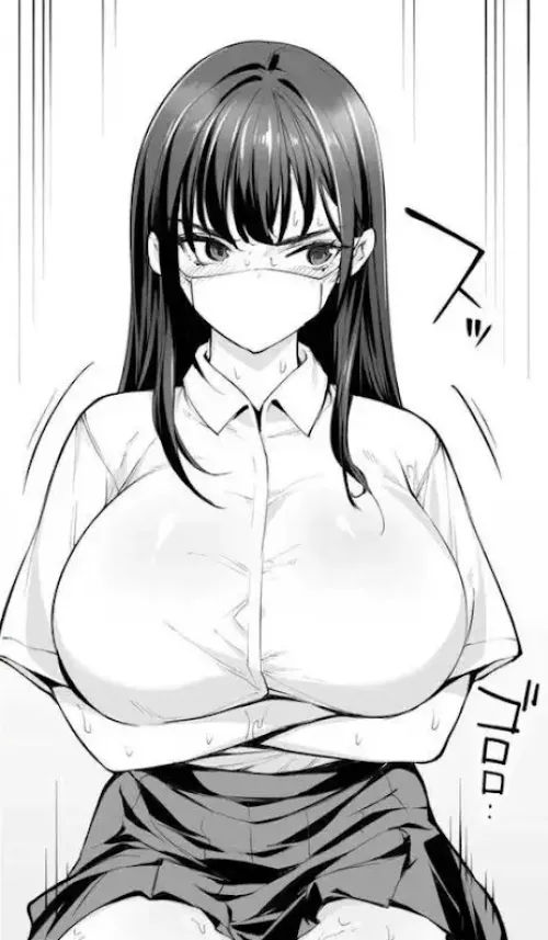 Thumbnail LF Mono Source 1 Girl Sitting in School Uniform with Huge Breasts and Blush