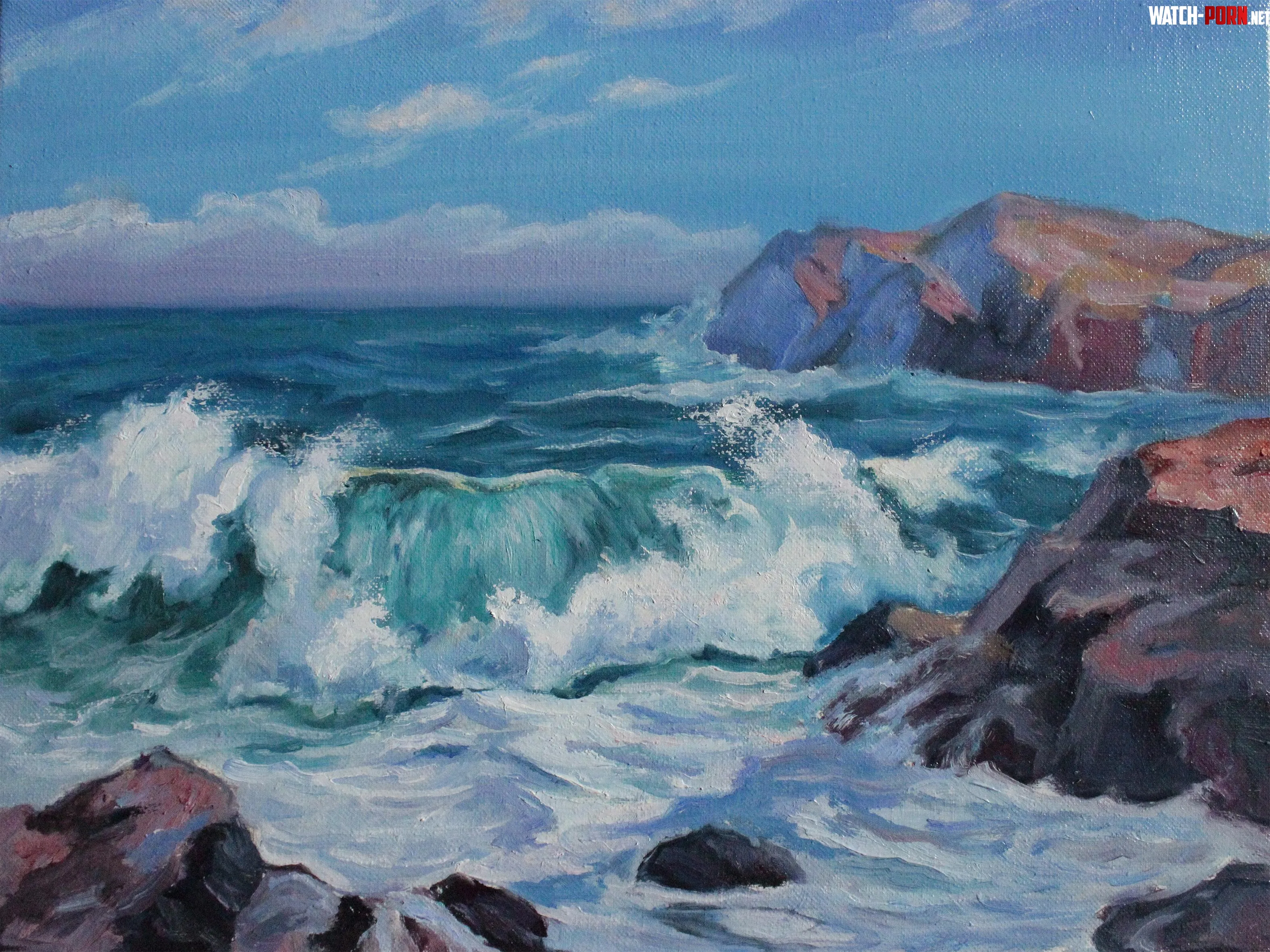 Big waves near the shore My oil painting on canvas by GreenStrength5876