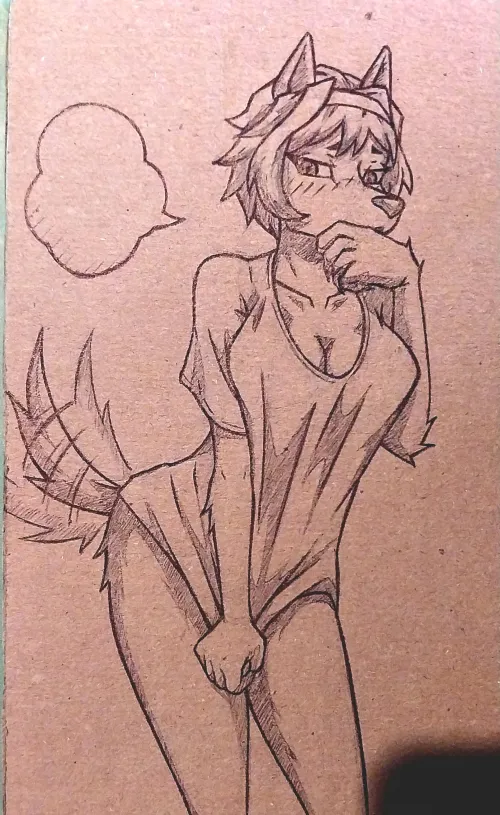 Thumbnail Shy Joy Art on Cardboard by Gallant_Mr_Wolf in Furry