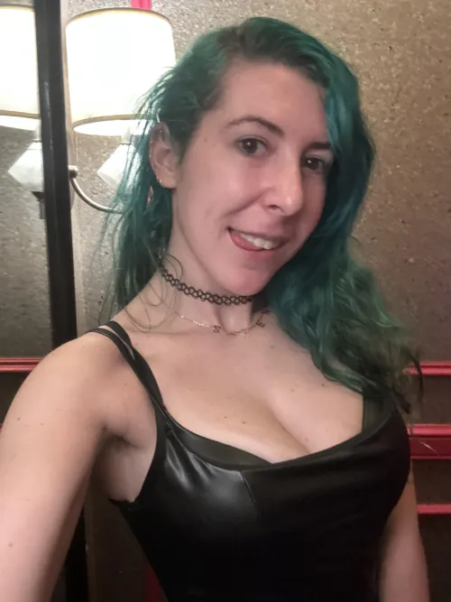 Thumbnail Leather Dress Cleavage Revealed by sirenskiss3 in Cleavage Category