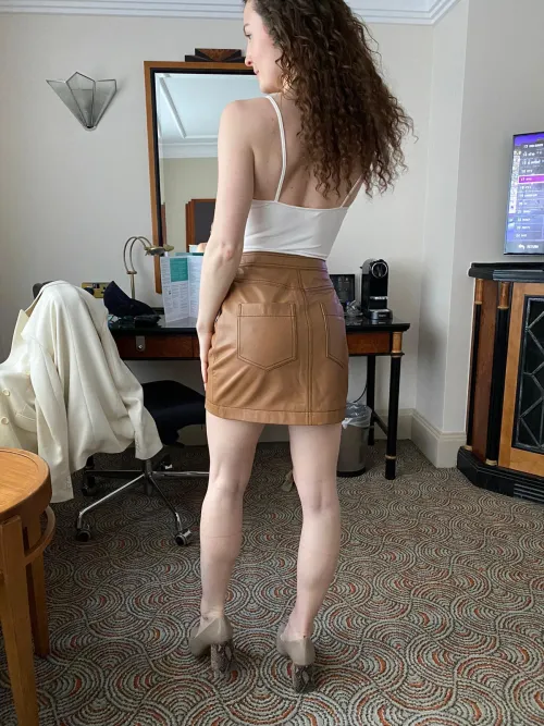 Thumbnail Sugar Daddy Bought Me a Tan Colored Italian Leather Skirt | LadiesInLeather