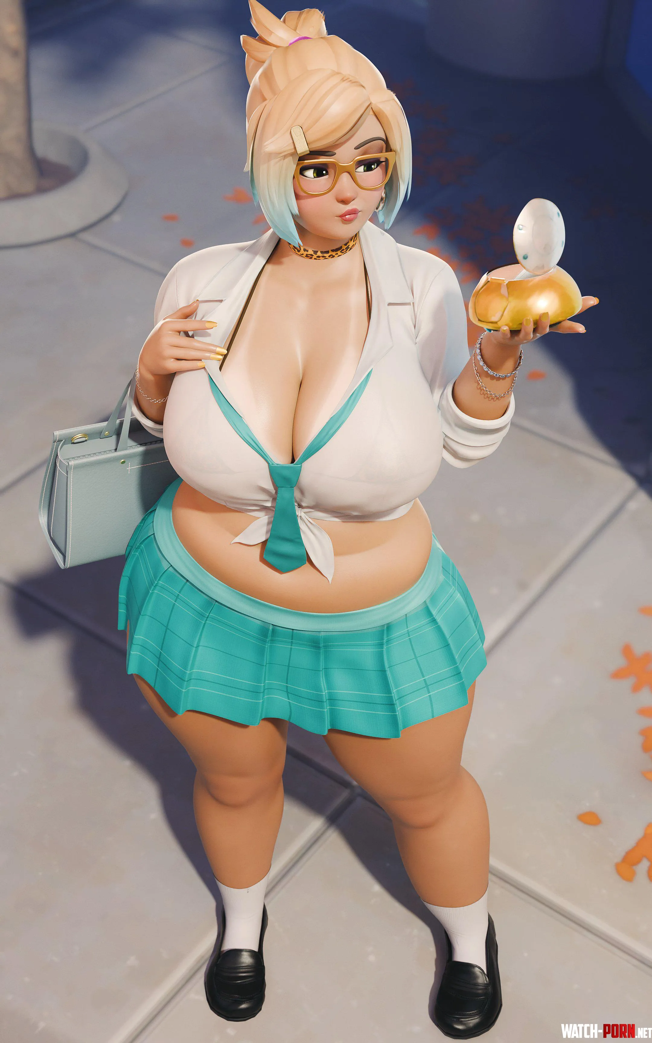 Mei with a little tan and a skirt fugtrup Overwatch by the-demonette