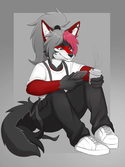 Thumbnail Just Drinking Coffee and Scrolling: Casual Moments in furry by Ariin-art