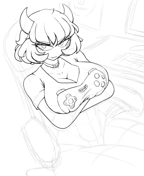 Thumbnail Unveiling Malina's Gaming Shirt Sketch: A MonsterGirl Tale