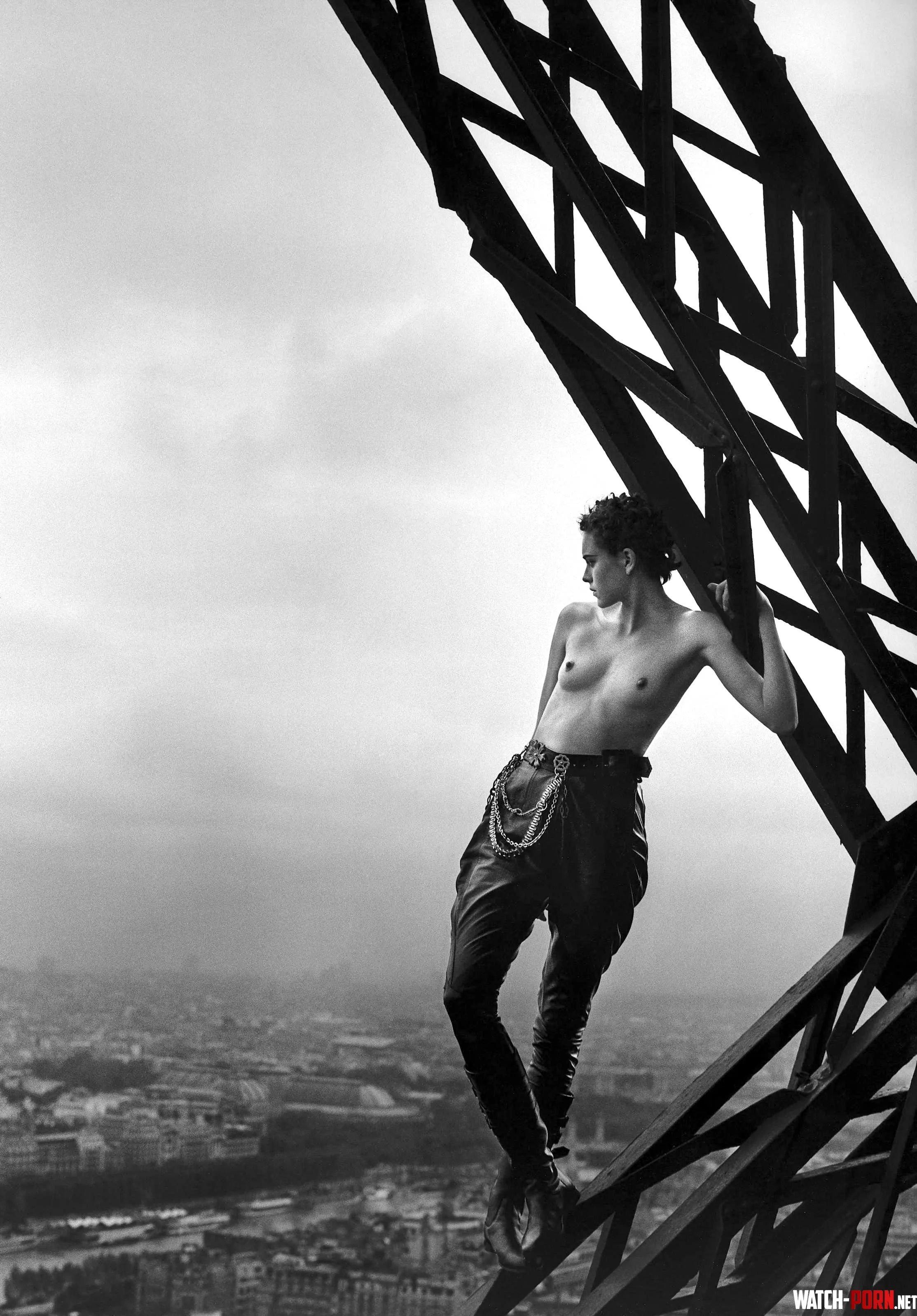 Peter Lindbergh  Mathilde on the Eiffel Tower tribute to Marc Riboud Paris 1989 by GarbegeMan